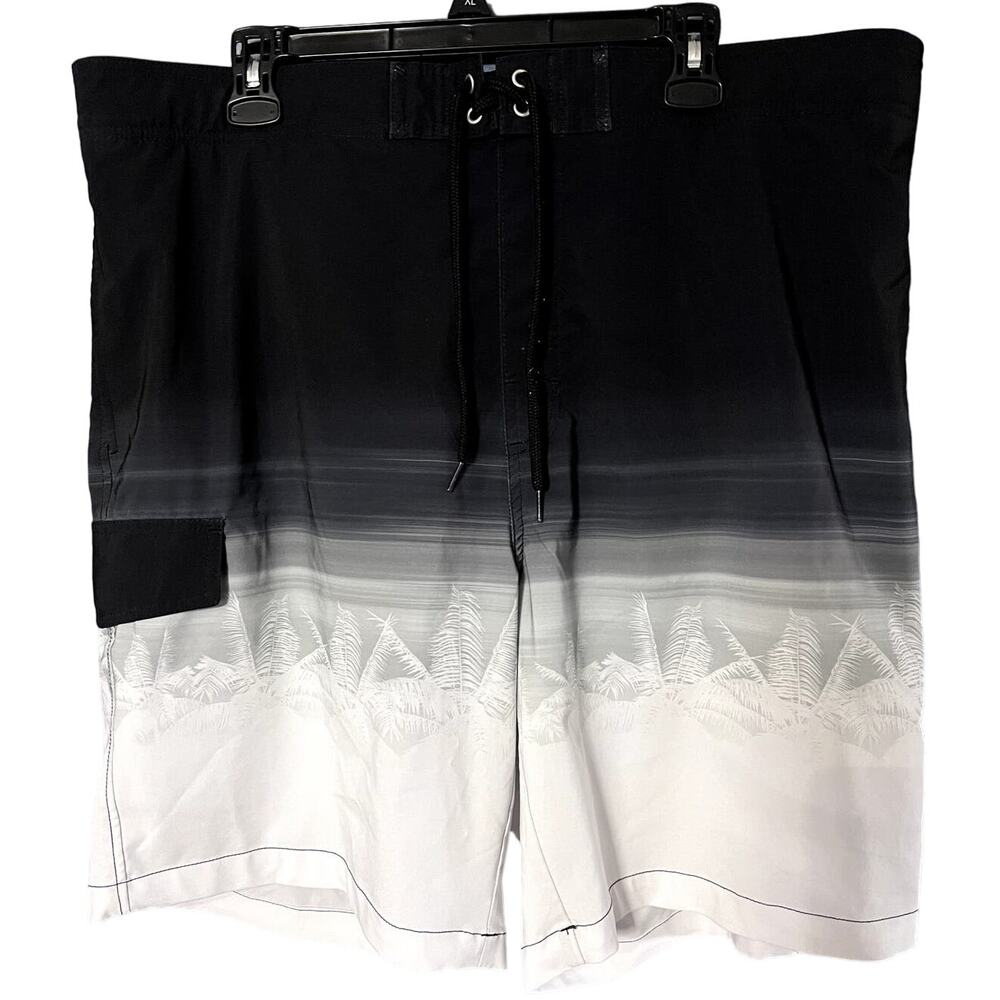 Mens💪 Sonoma Tropical Trees Design Black and white Swim Trunks size XXL